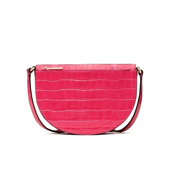 New Kate Spade Luna Crescent Crossbody Croco Embossed Leather Festive Pink - Picture 3 of 5